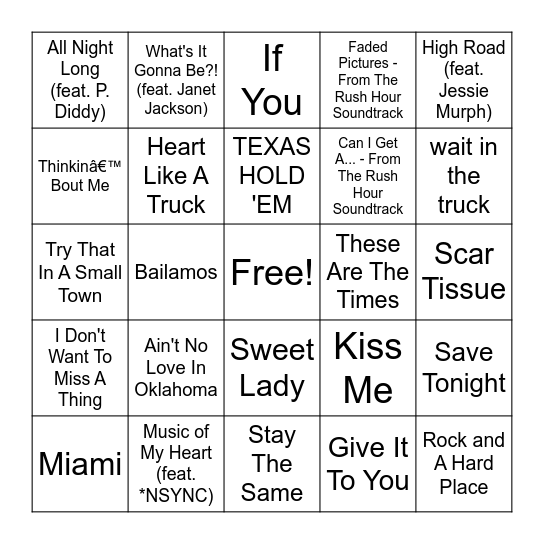 August 2024 Top 50 Country Bingo Card