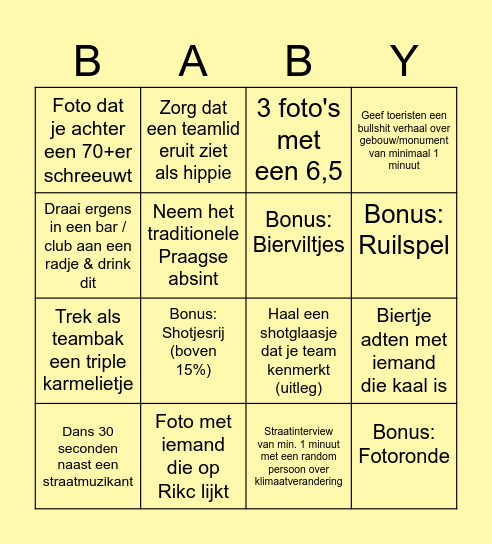 JC Baby's Praag Bingo Card