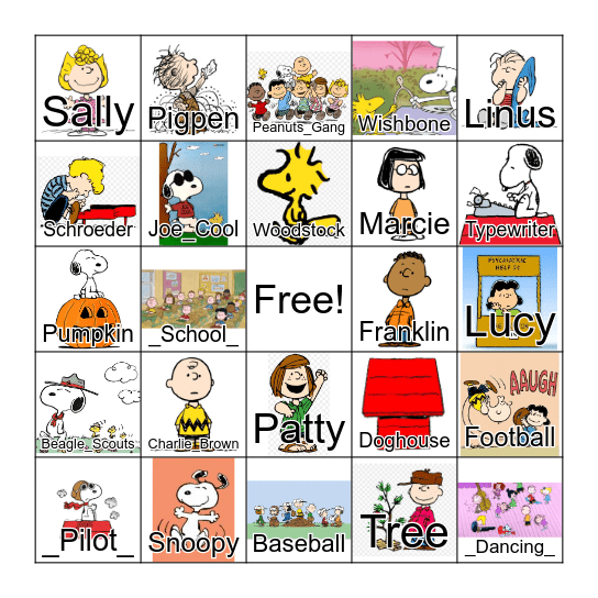 Peanuts Bingo Card