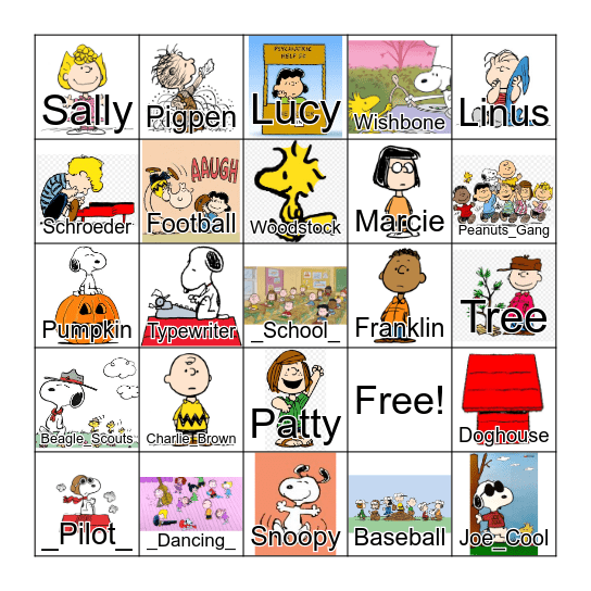 Peanuts Bingo Card