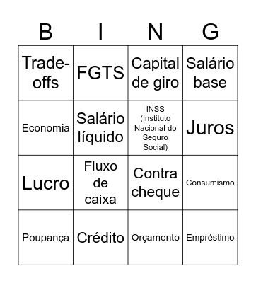 Matemática Financeira Bingo Card