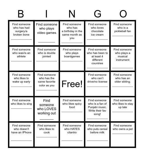 SACE Bingo Card
