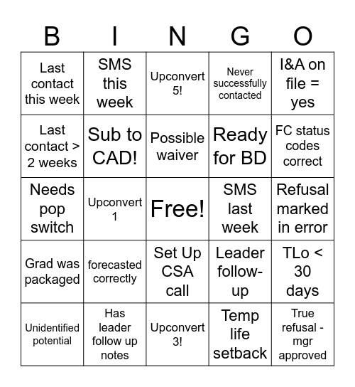 Grad Profile Bingo Card