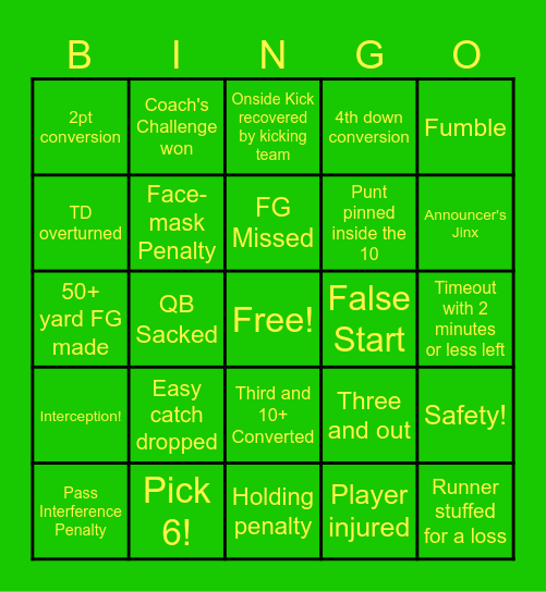 Football Bingo Card