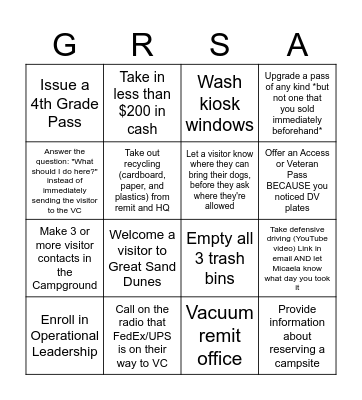 September RFT Bingo Card