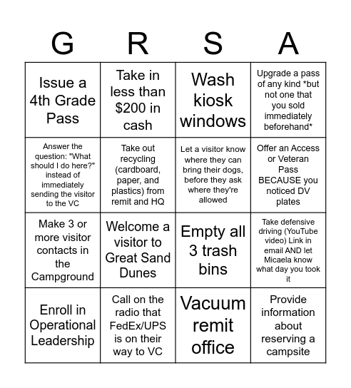 September RFT Bingo Card