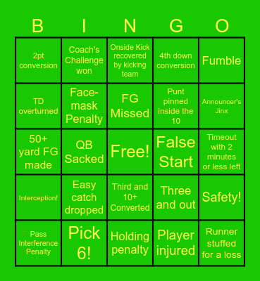 Football Bingo Card