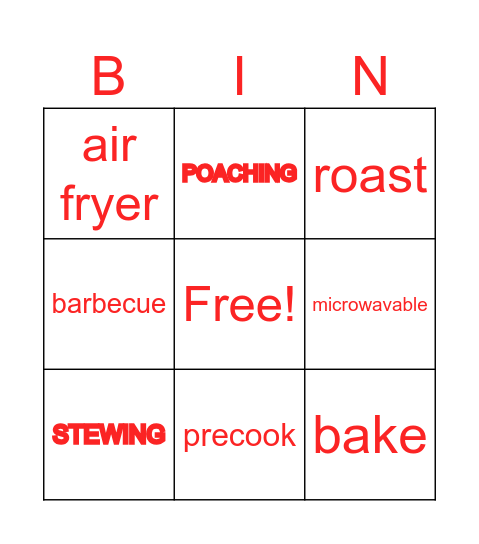 Method of Cooking Bingo Card