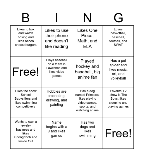 Untitled Bingo Card