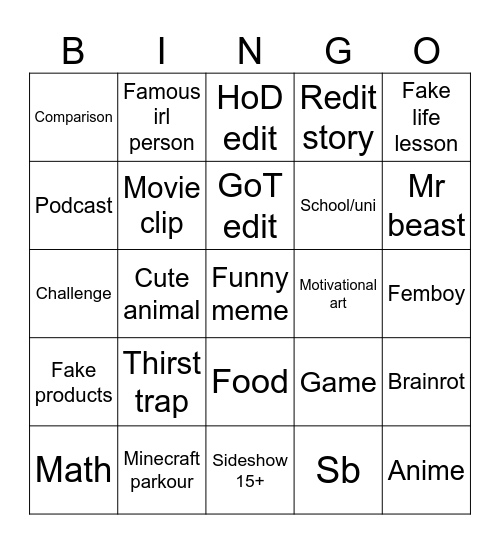 Untitled Bingo Card