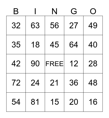 MULTIPLICATION Bingo Card