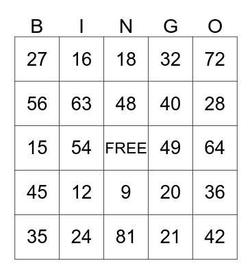 MULTIPLICATION Bingo Card