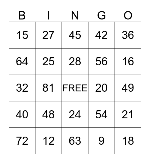 MULTIPLICATION Bingo Card