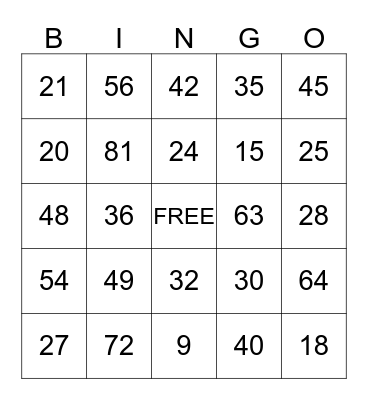 MULTIPLICATION Bingo Card