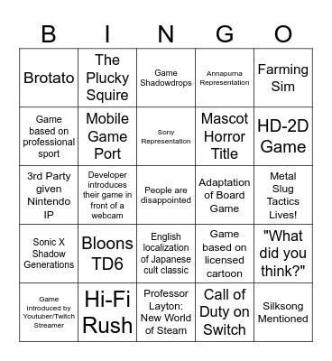 Indie World Bingo! 2024-08-27 Bingo Card