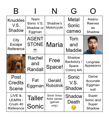 Sonic Movie 3 Bingo Card