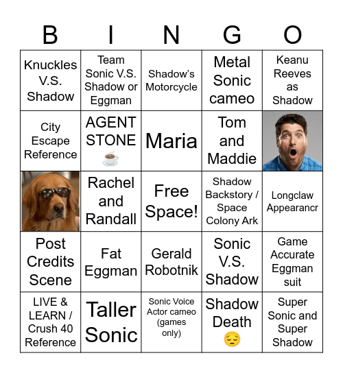 Sonic Movie 3 Bingo Card