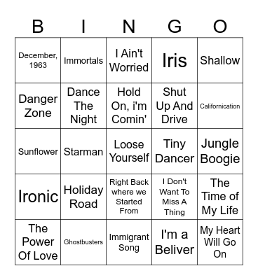 Music from Movies Bingo Card