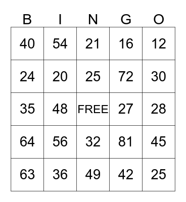 MULTIPLICATION Bingo Card