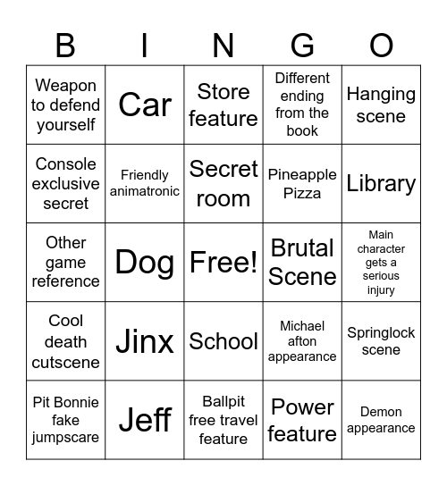 Into The Pit Bingo Card Bingo Card