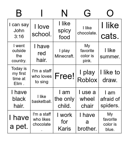 Name Bingo Card