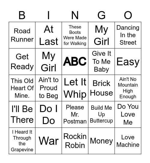 Motown Bingo Card