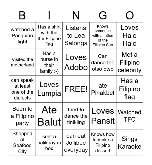 FIL-AM BINGO Card