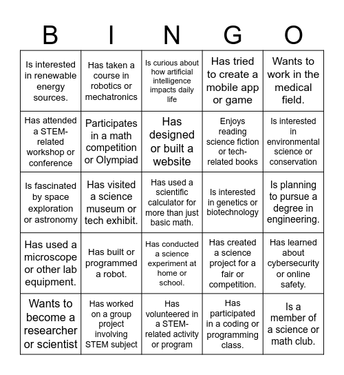 STEM BINGO Card