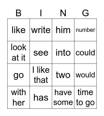 Sight Words 7-8 Bingo Card