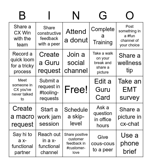 CX BINGO BLITZ Bingo Card