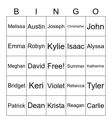 CV Family Fun Bingo Card