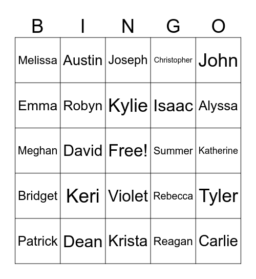 CV Family Fun Bingo Card