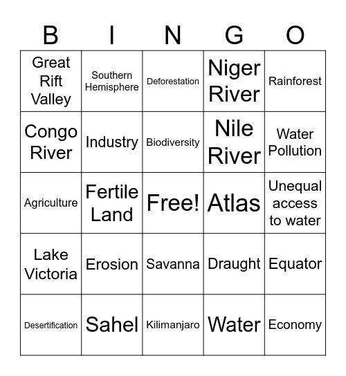 Africa's Environmental Issues Bingo Card