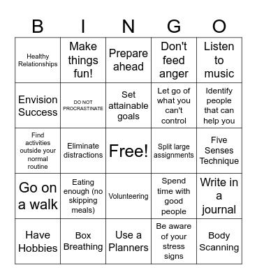 Mental Health Matters! Bingo Card