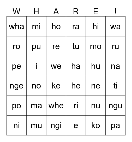 Ngā Kūoro Māori Bingo Card
