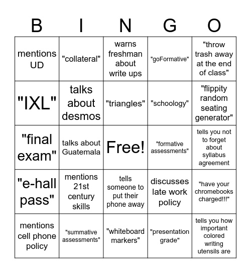 Syllabus Bingo Card