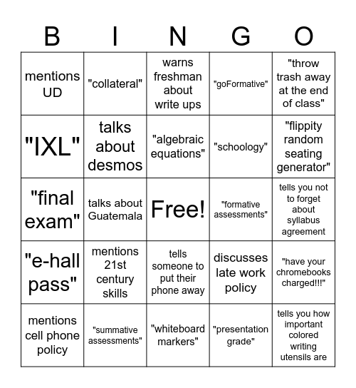 Syllabus Bingo Card