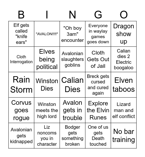 Laire Bingo Card