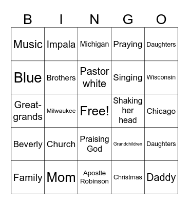 Grandma Deb’s  Bingo Card