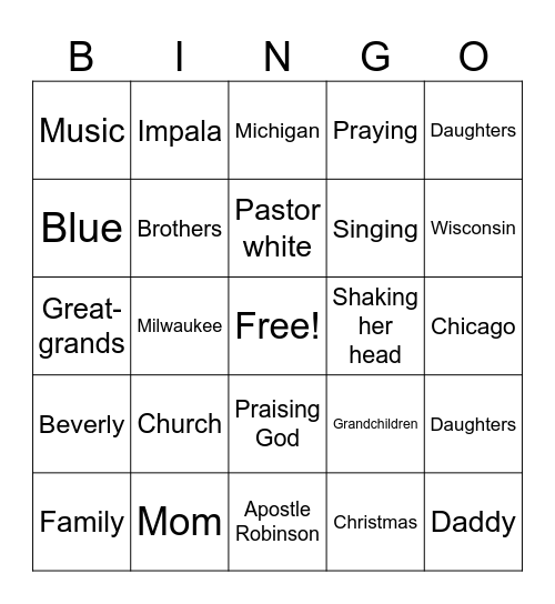 Grandma Deb’s  Bingo Card