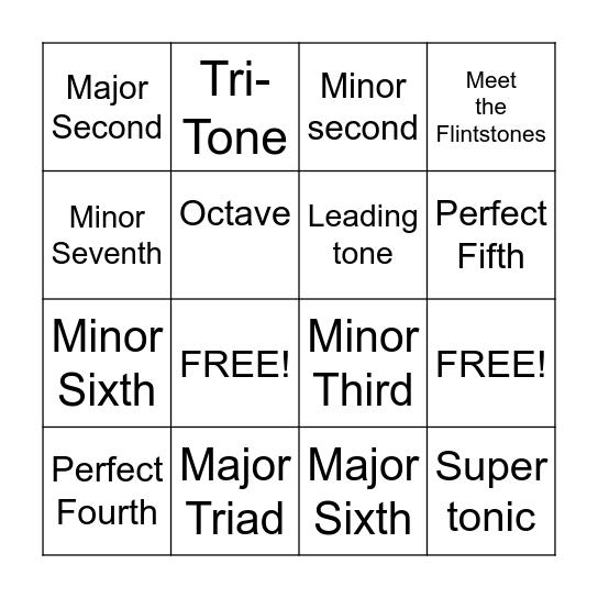 Music Theory Bingo Card