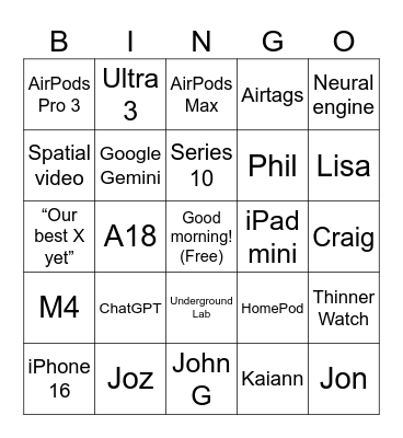 September Event Bingo Card