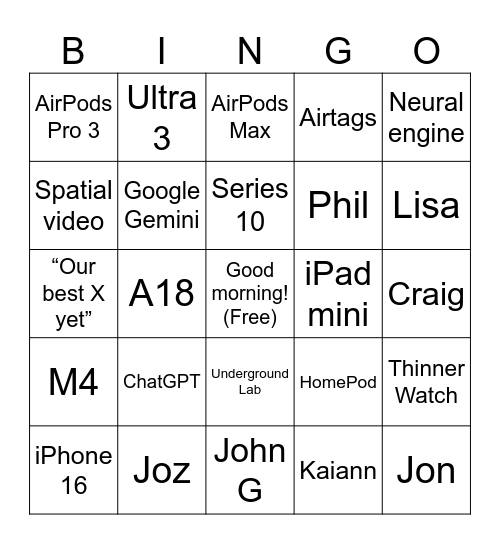 September Event Bingo Card