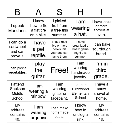 Birchwood Bash Bingo Card