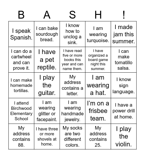 Birchwood Bash Bingo Card