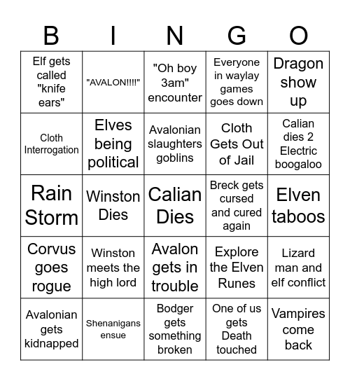 Laire Bingo Card