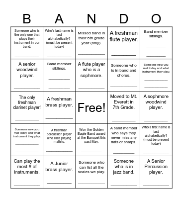 Band Bingo Card