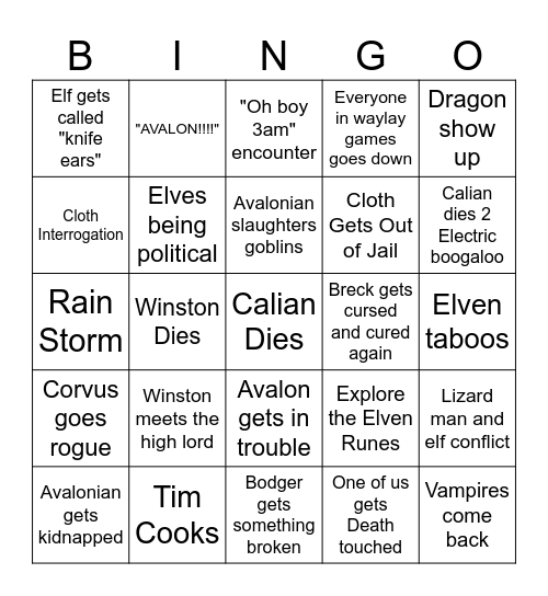 Laire Bingo Card