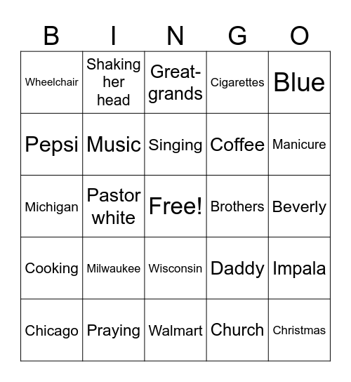 Grandma Deb’s Bingo Card