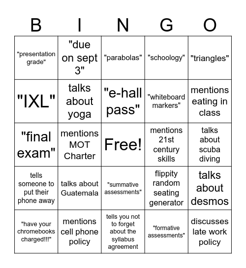 Syllabus Bingo Card